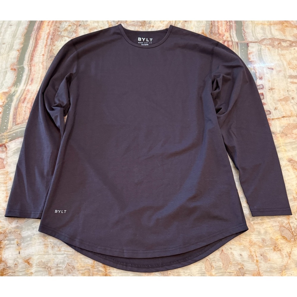 BYLT Mens T-Shirt Black Drop-Cut Long Sleeve Stretch Crew Neck Streetwear Size L